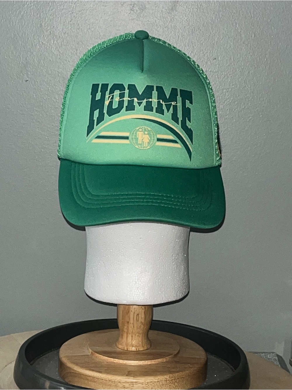 Homme + Femme Green Global Logo Snapback Cap 5 Panel Mesh Back Trucker Hat HFLA